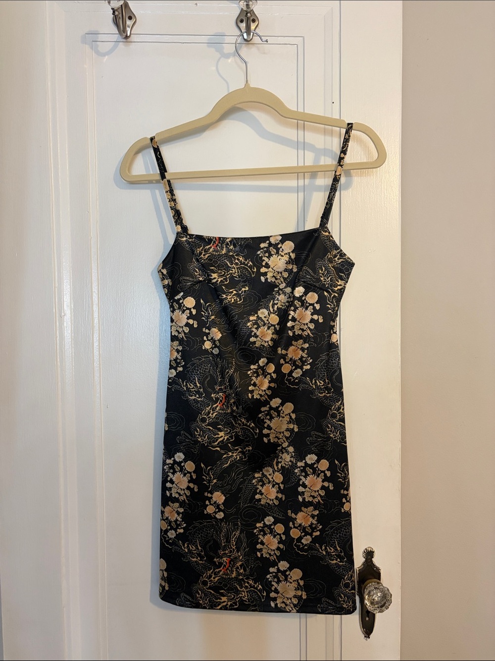 Urban Outfitters Black Satin Floral Slip Dress